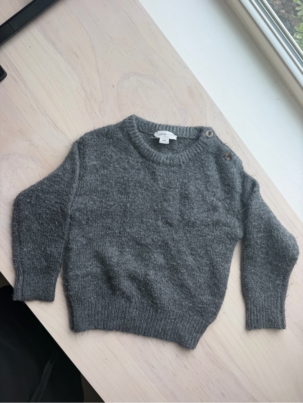 Scene & Heard Children's Gray Crewneck Button-Shoulder Sweater